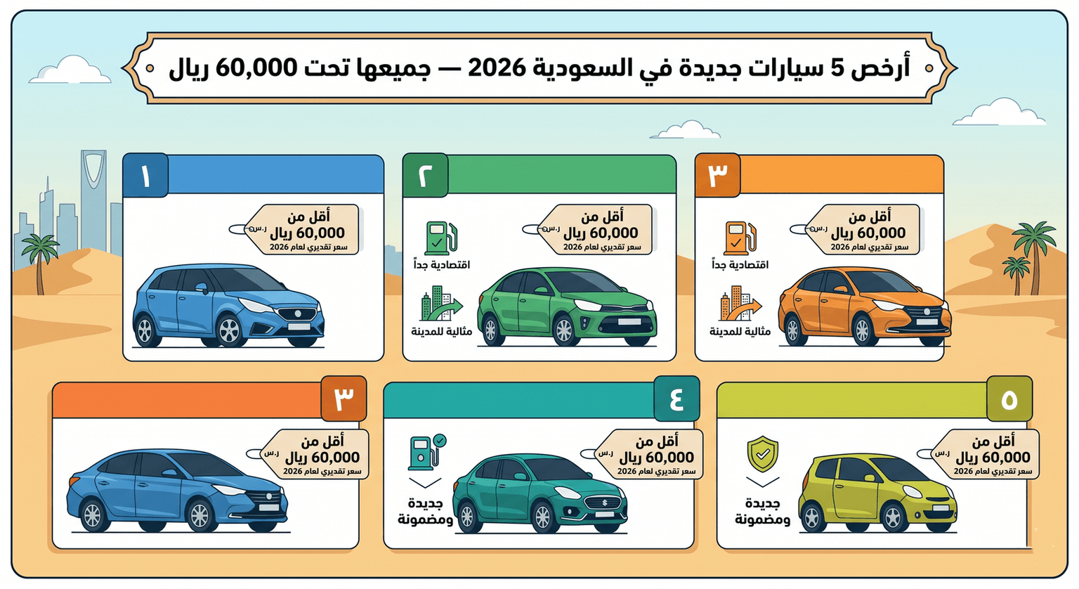 5 Cheapest New Cars in Saudi Arabia 2026 — All Under SAR 60,000